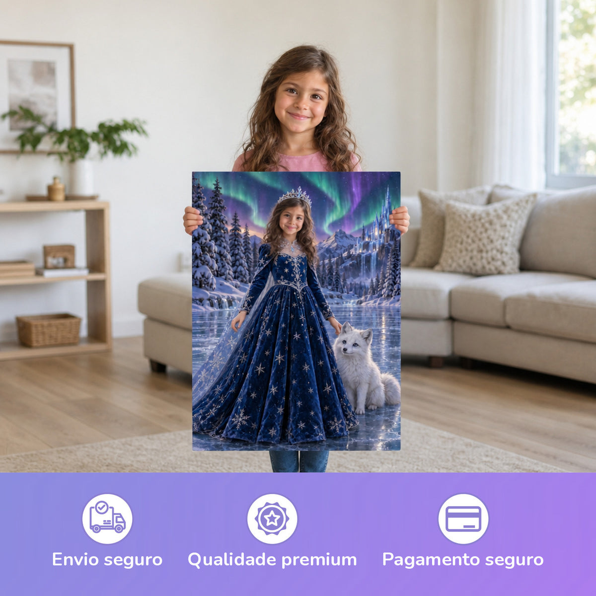 Polarlicht über dem Eissee — Criança a segurar o poster impresso