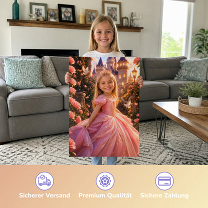 Prinzessin im Märchengarten | Special-Edition "3D-Animation" – Mädchen hält das gedruckte Poster