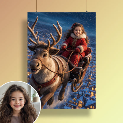 Schlittenfahrt mit dem Rentier – Poster an der Wand