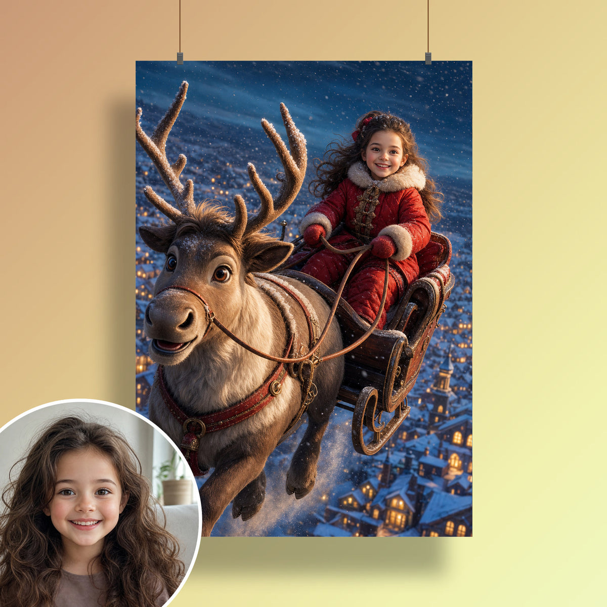 Schlittenfahrt mit dem Rentier – Poster an der Wand