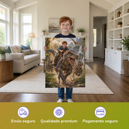 Ritt auf dem Raptor – Junge hält das gedruckte Poster