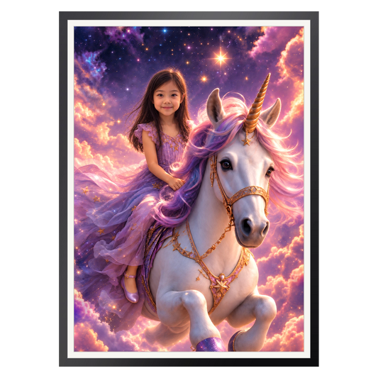 Ritt auf dem Sternen-Einhorn – Poster im Rahmen
