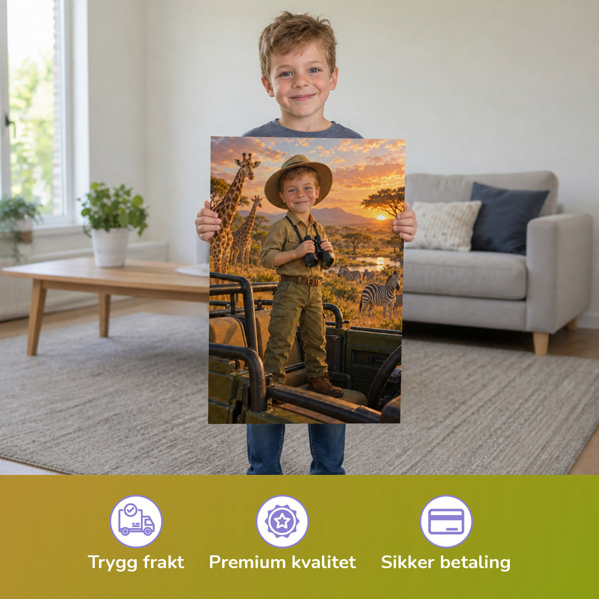 Safari im Jeep — Barn holder den trykte plakaten