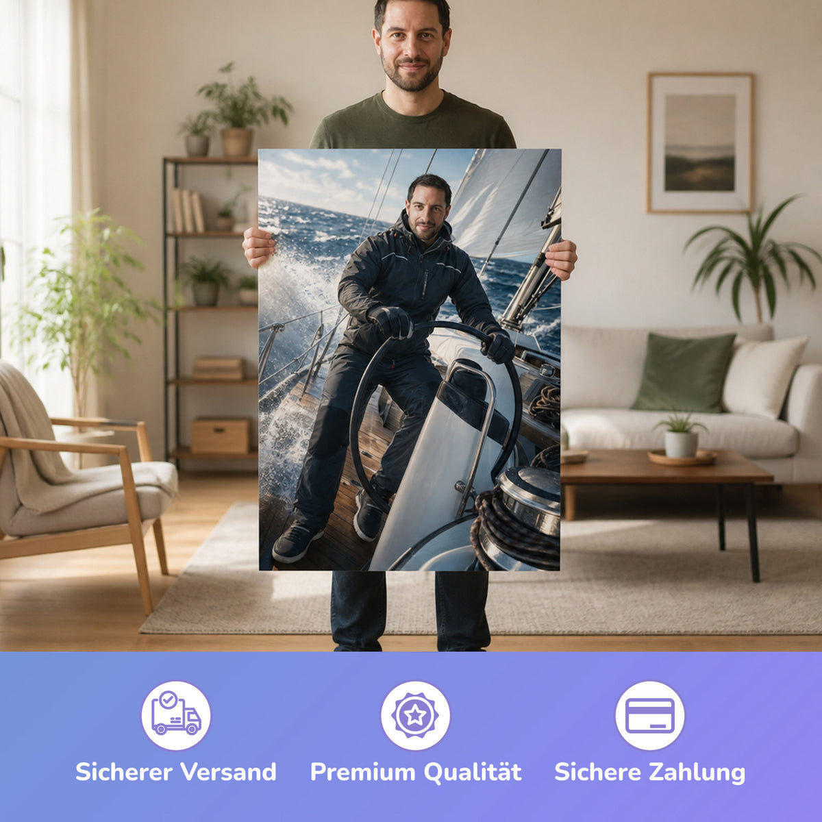  – Mann hält das gedruckte Poster