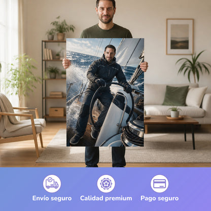  – Mann hält das gedruckte Poster
