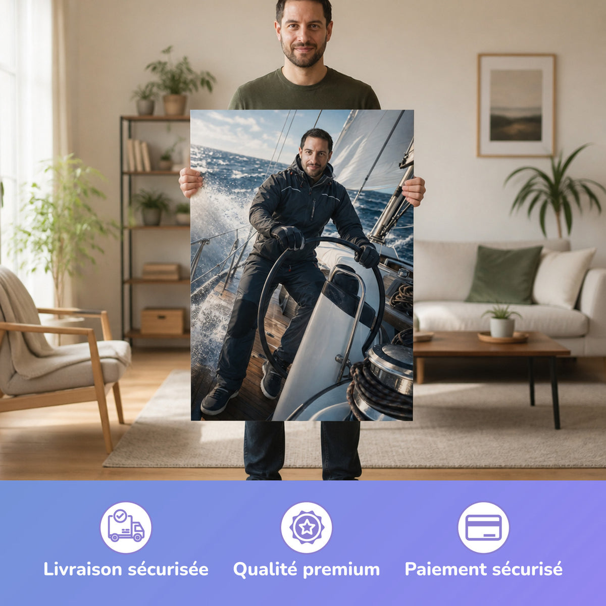  – Mann hält das gedruckte Poster