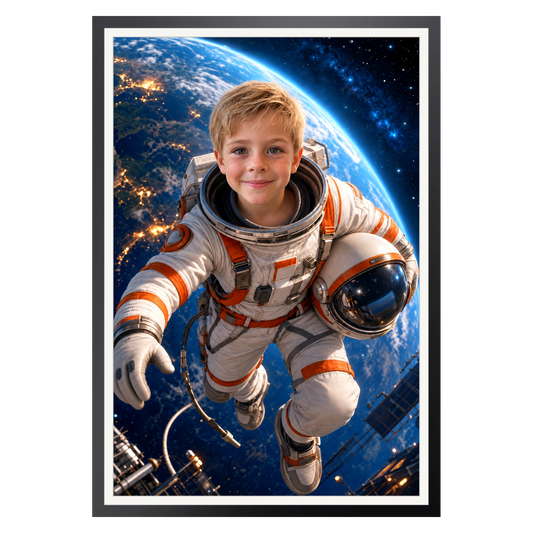 Schwebender Astronaut – Poster im Rahmen