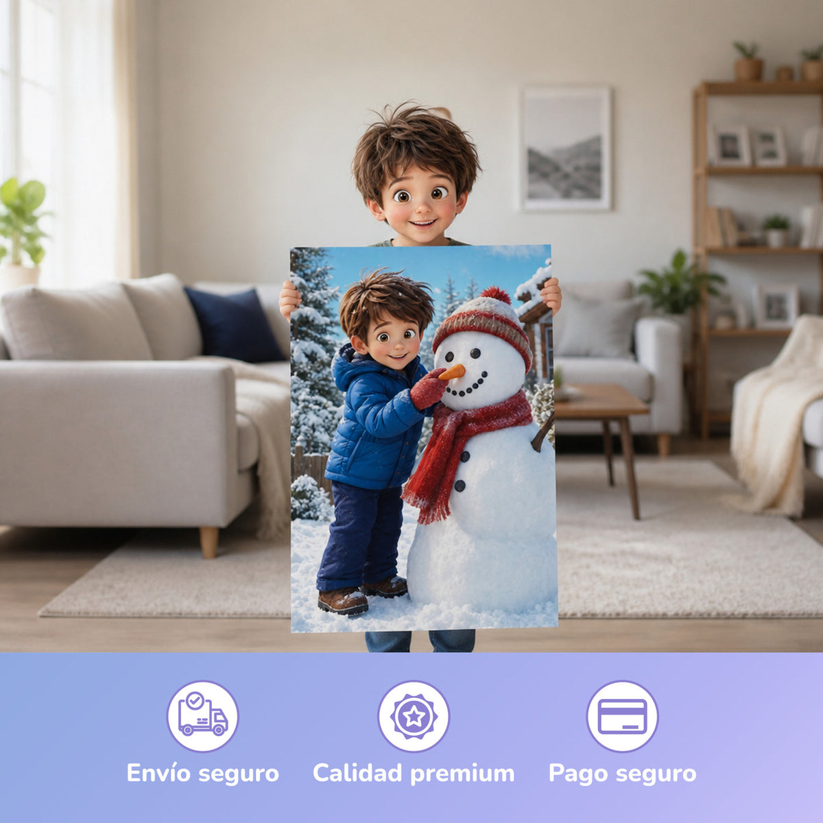 El muñeco de nieve – niño con el póster impreso
