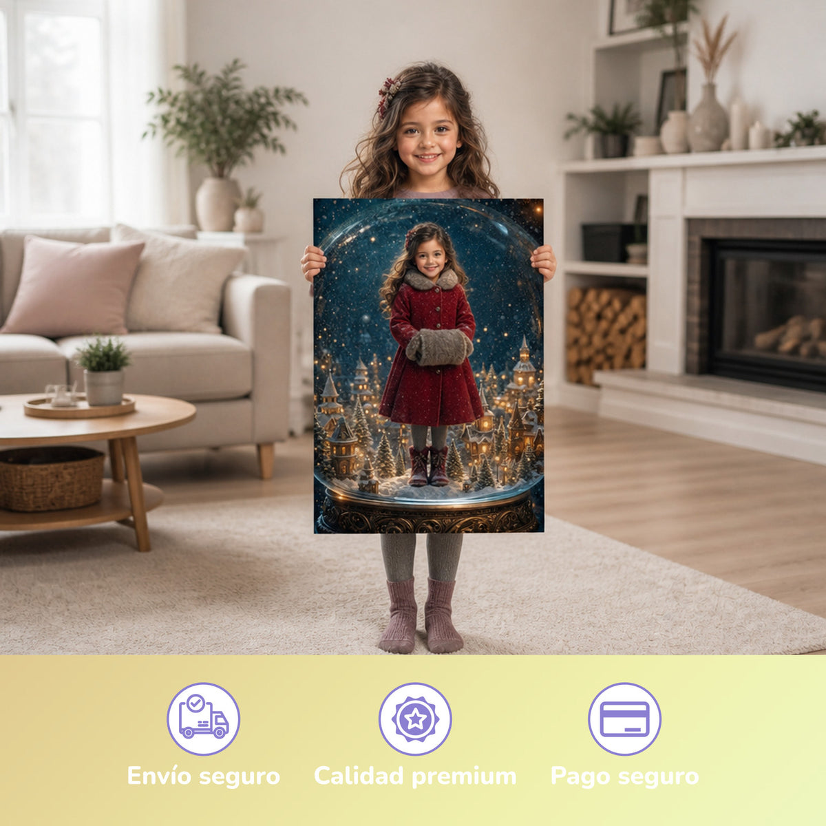 En la bola de nieve – niña con el póster impreso