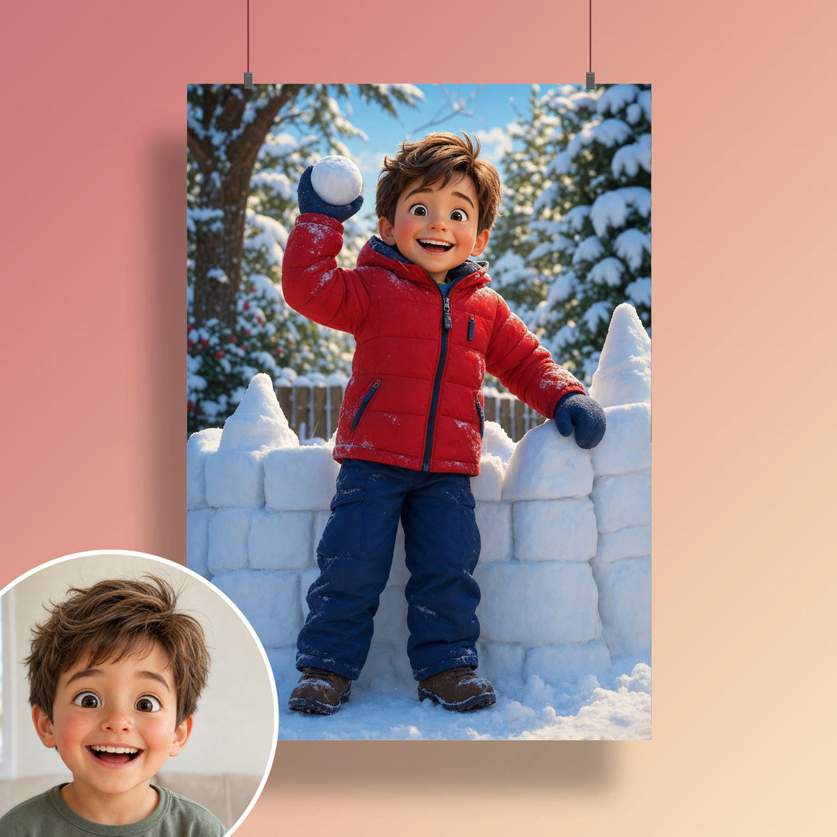 Schneeballschlacht – Poster an der Wand