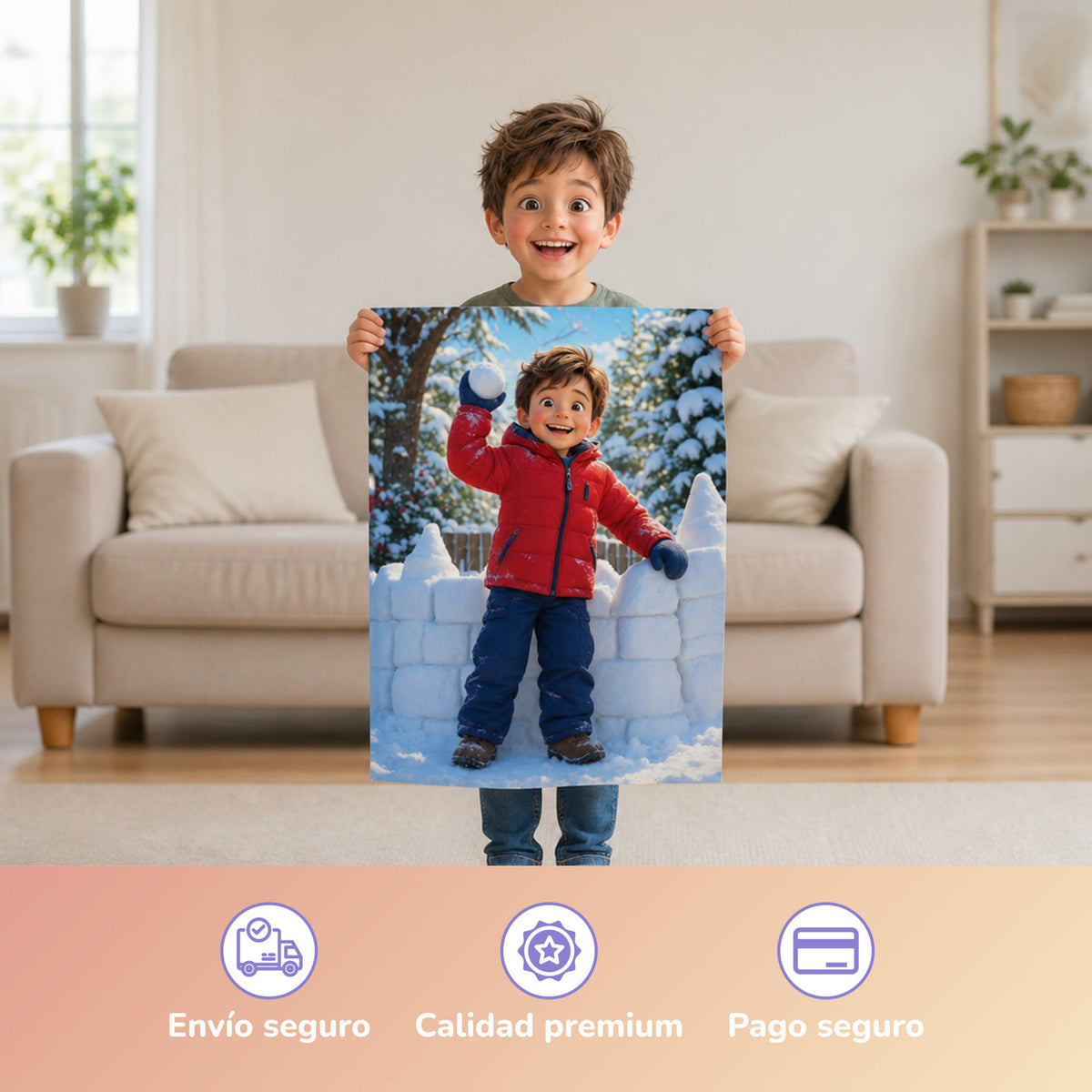 Batalla de bolas de nieve – niño con el póster impreso