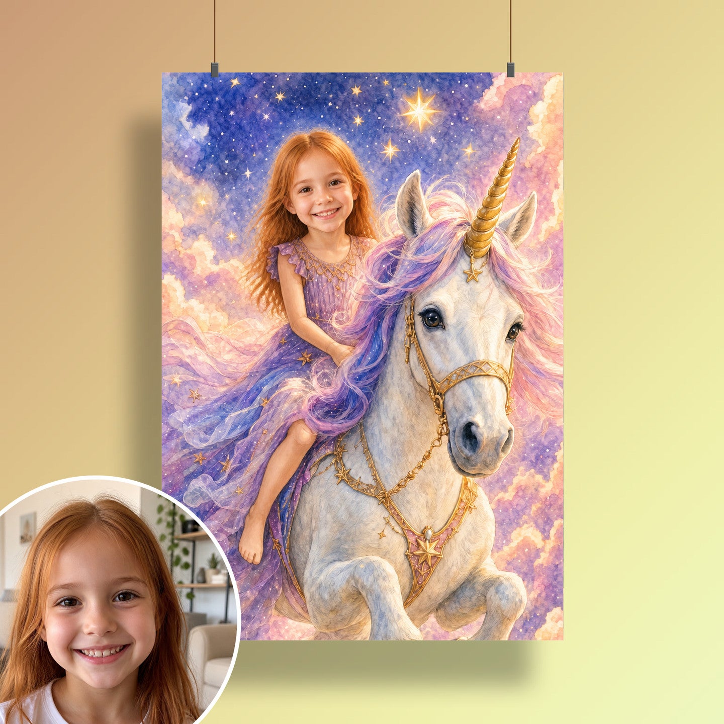 Ritt auf dem Sternen-Einhorn | Special-Edition "Aquarell" – Poster an der Wand