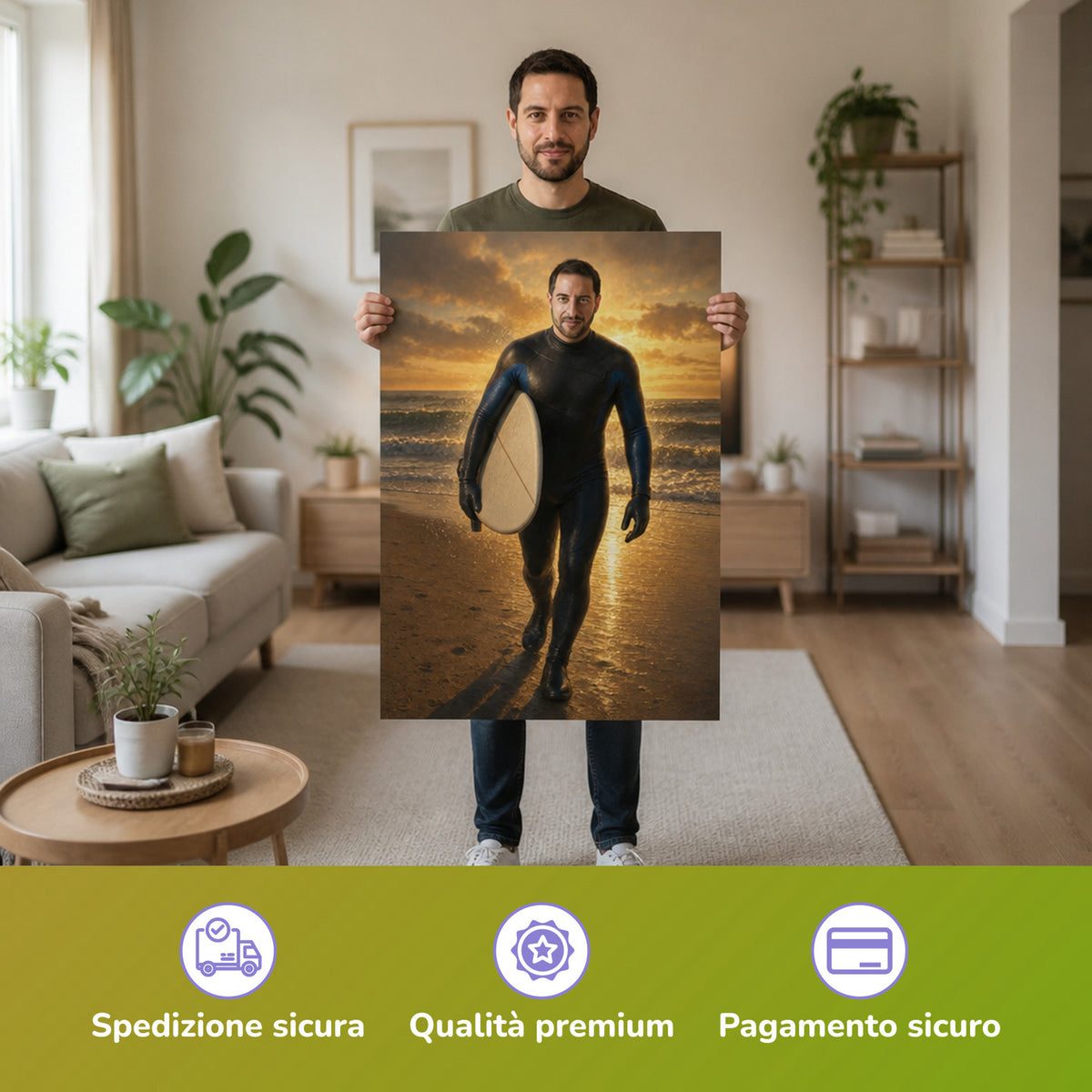  – Mann hält das gedruckte Poster