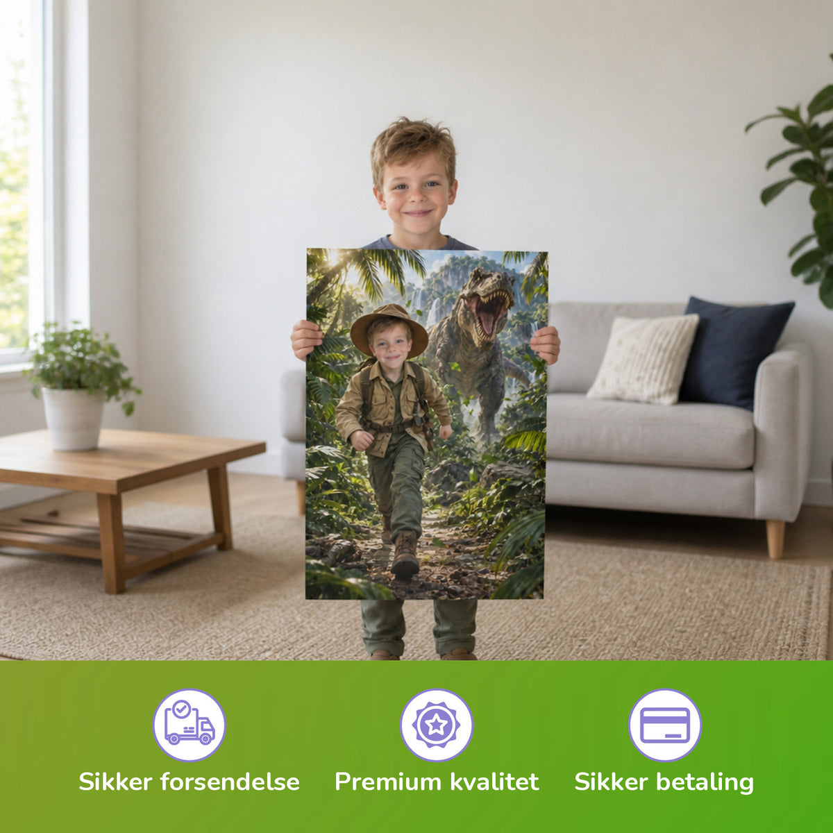 T-Rex-Abenteuer im Dschungel — Barn holder den trykte plakat