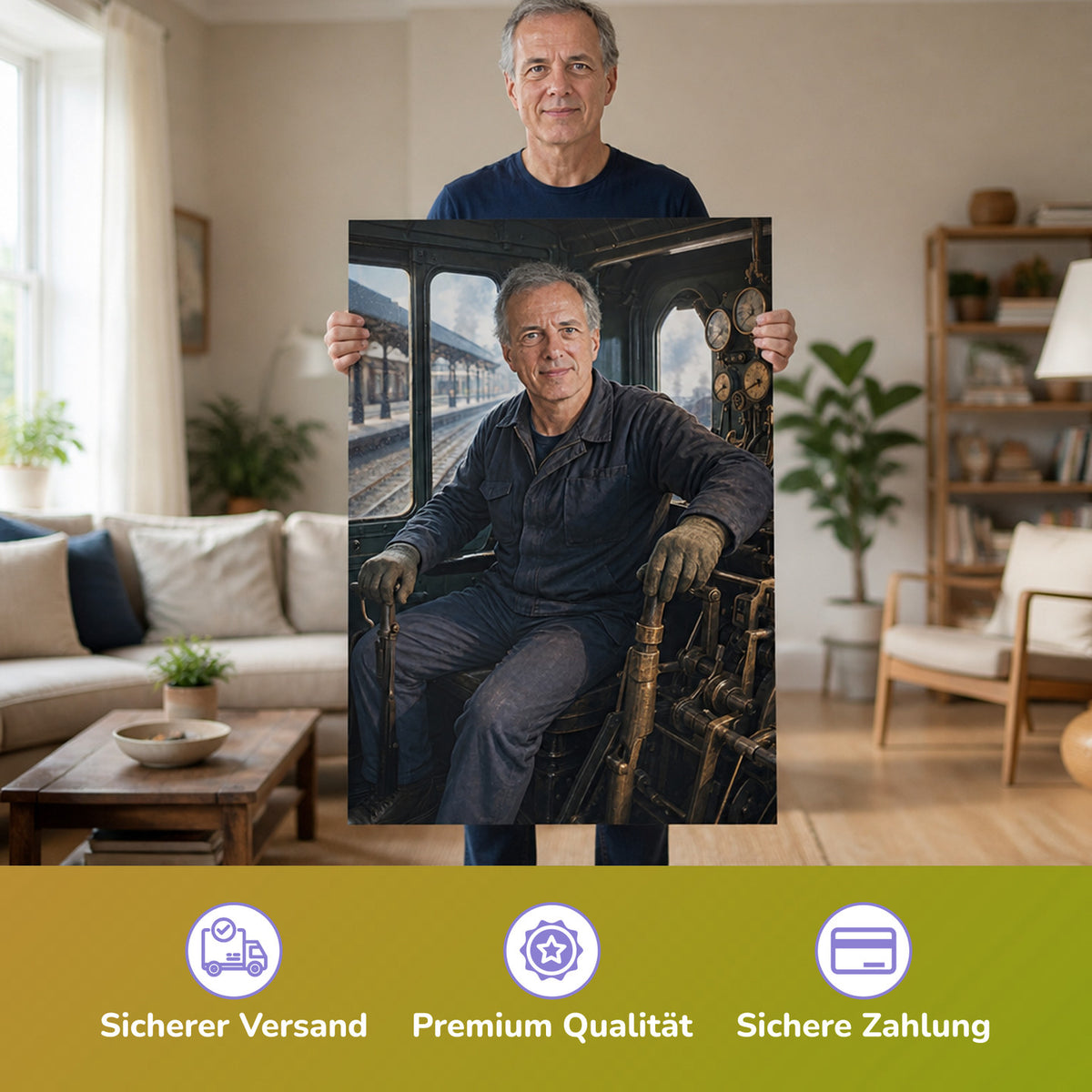  – Mann hält das gedruckte Poster