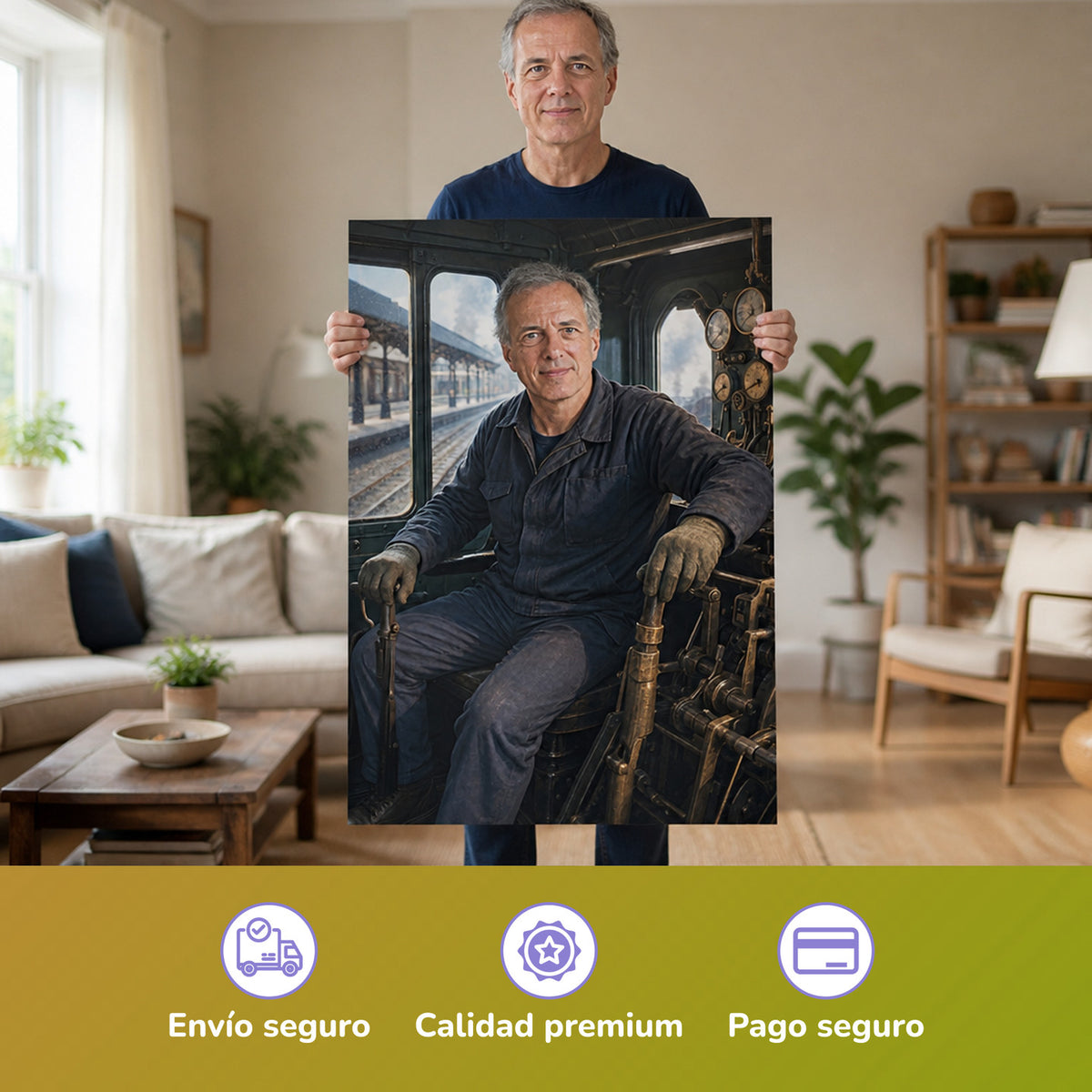  – Mann hält das gedruckte Poster