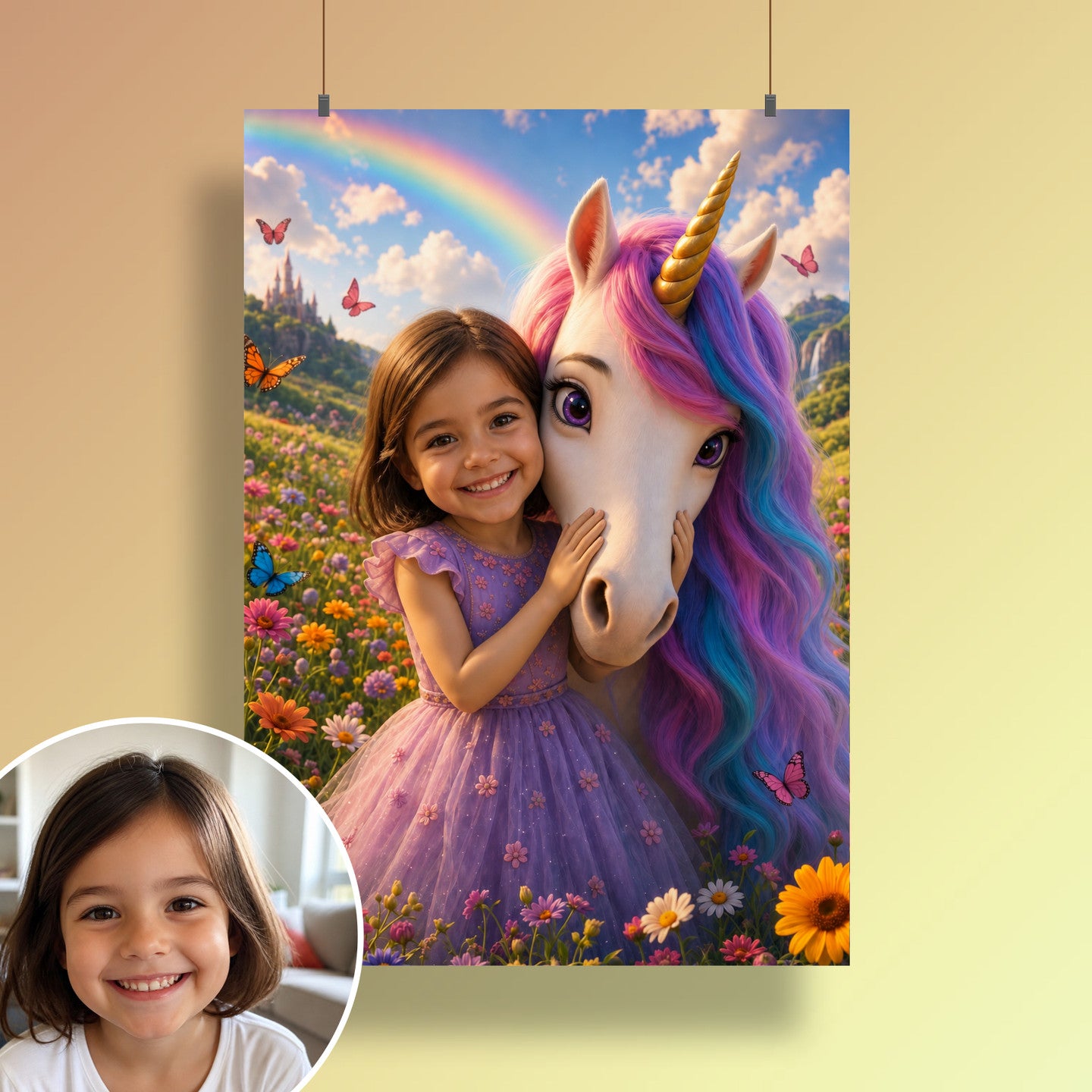 Einhorn am Regenbogen | Special-Edition "3D-Animation" – Poster an der Wand