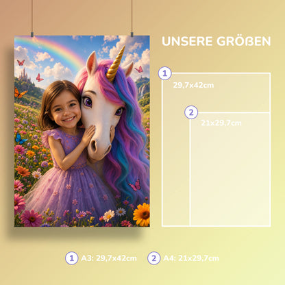 Einhorn am Regenbogen | Special-Edition "3D-Animation" – Größen A3 und A4