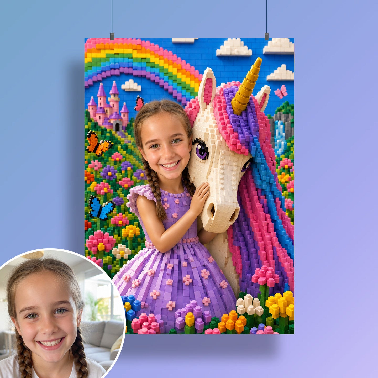 Einhorn am Regenbogen | Special-Edition "Baustein" – Poster an der Wand