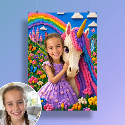 Einhorn am Regenbogen | Special-Edition "Baustein" – Poster an der Wand