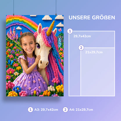 Einhorn am Regenbogen | Special-Edition "Baustein" – Größen A3 und A4