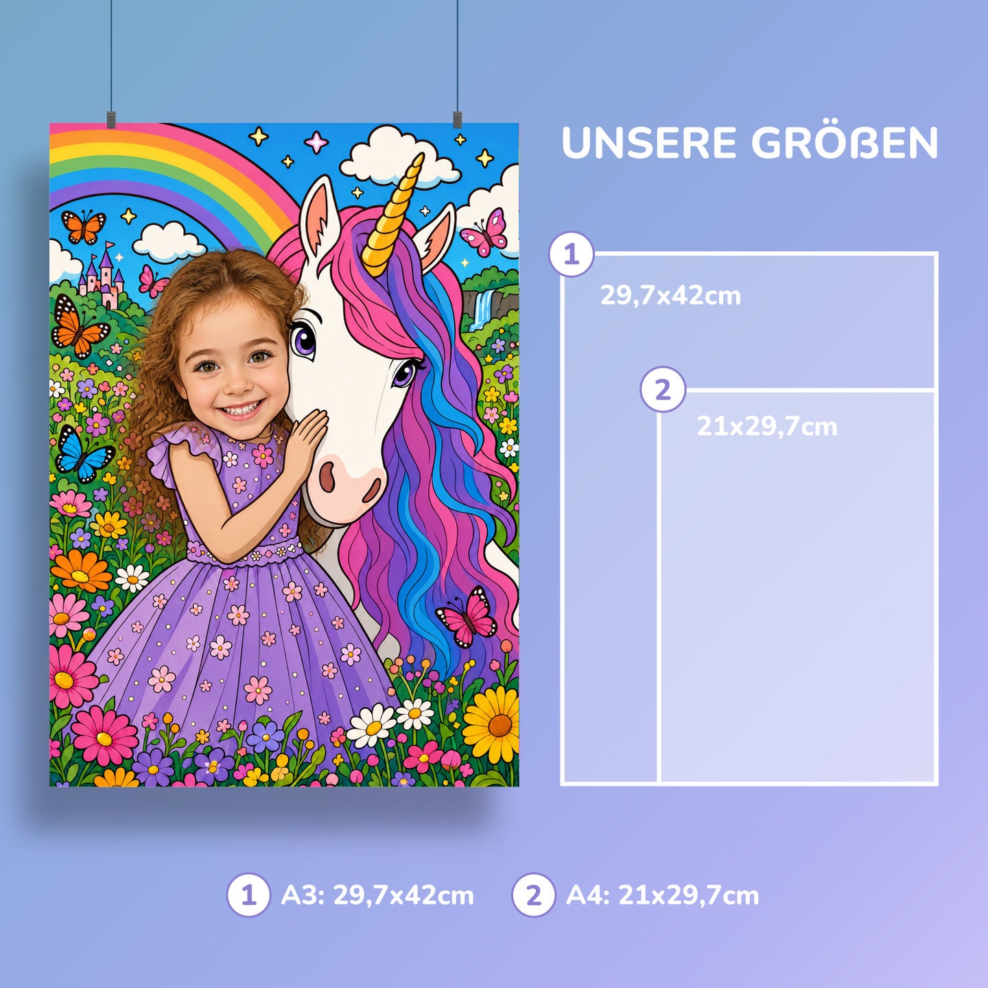 Einhorn am Regenbogen | Special-Edition "Cartoon" – Größen A3 und A4