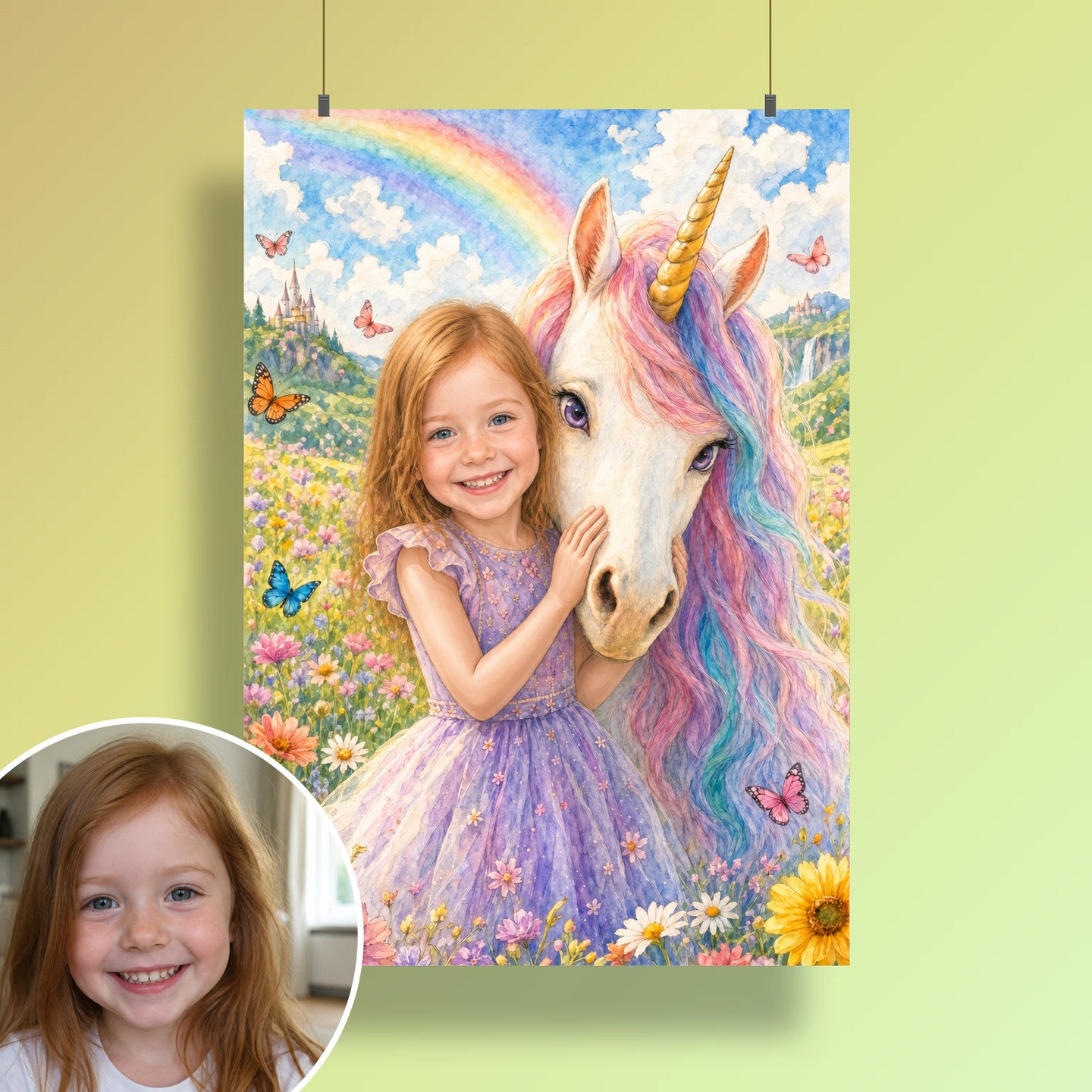 Einhorn am Regenbogen | Special-Edition "Aquarell" – Poster an der Wand