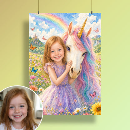 Einhorn am Regenbogen | Special-Edition "Aquarell" – Poster an der Wand