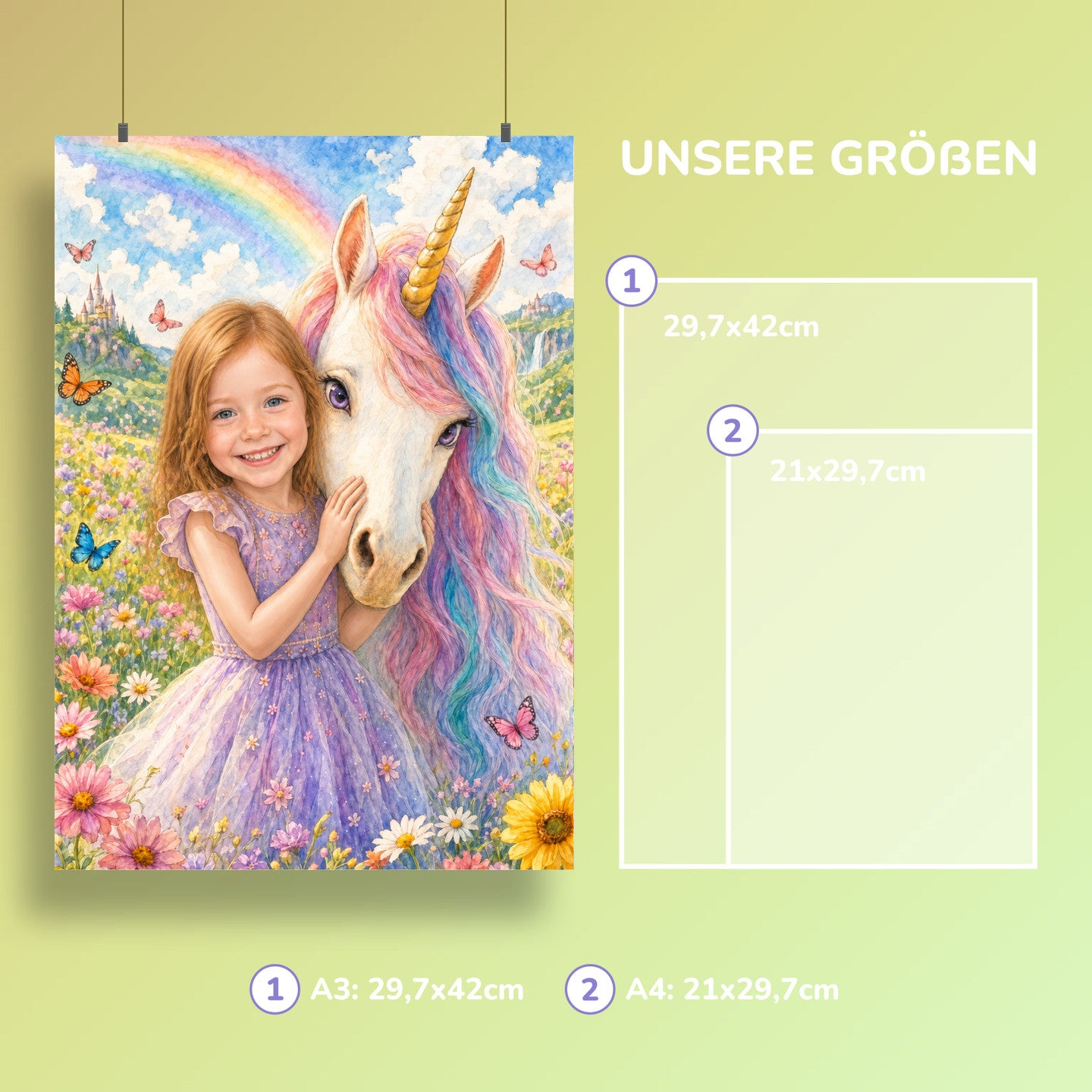 Einhorn am Regenbogen | Special-Edition "Aquarell" – Größen A3 und A4