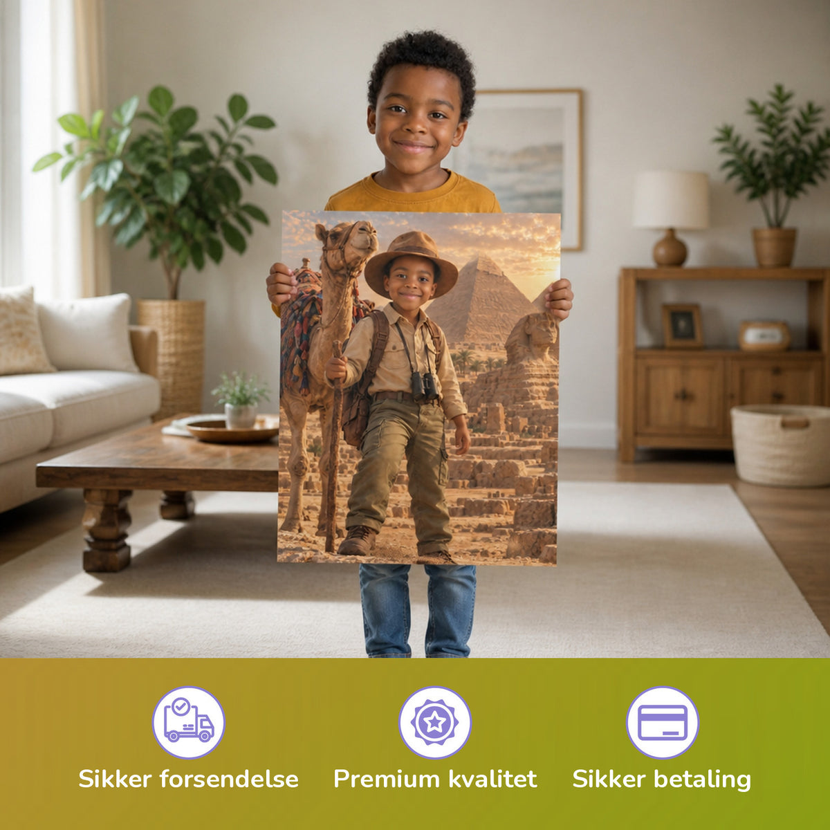Vor den Pyramiden von Gizeh — Barn holder den trykte plakat