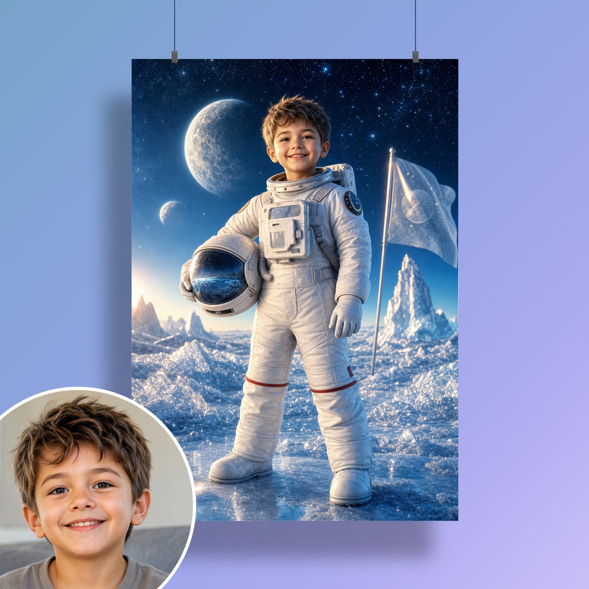 Astronaut auf dem Eisplaneten – Poster an der Wand