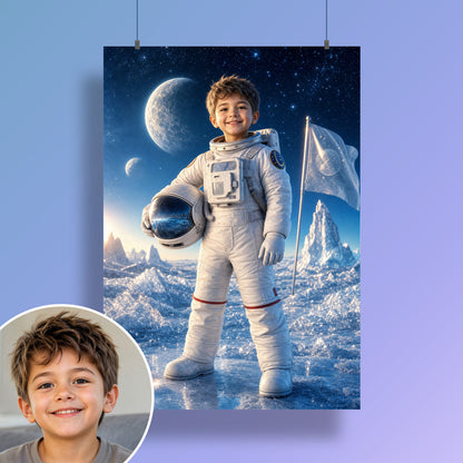 Astronaut auf dem Eisplaneten – Poster an der Wand