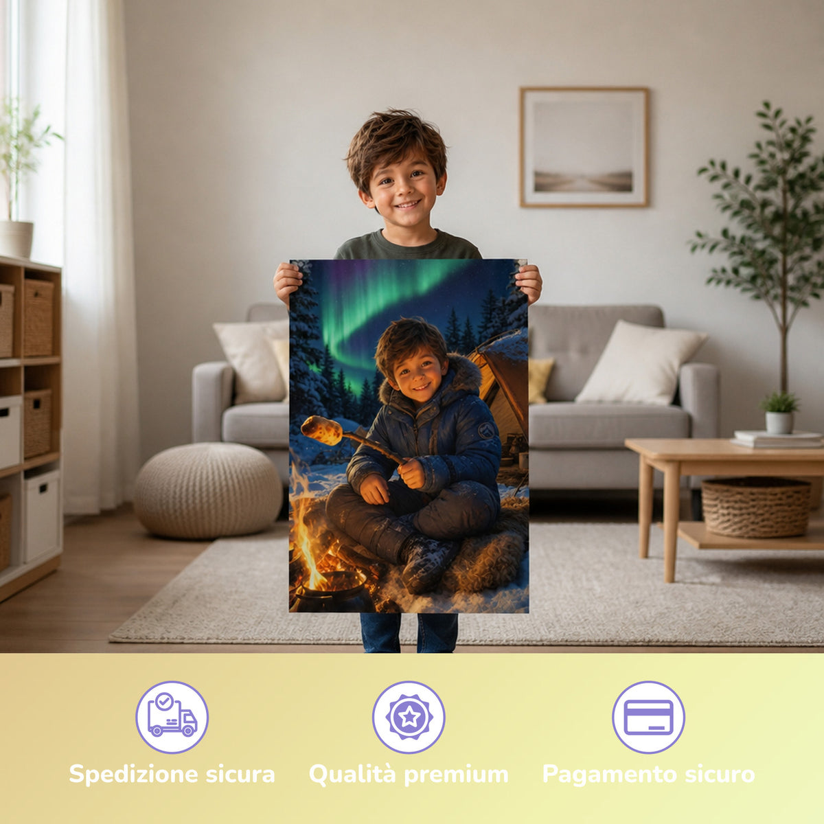 Campo sotto l’aurora boreale – bambino con il poster stampato