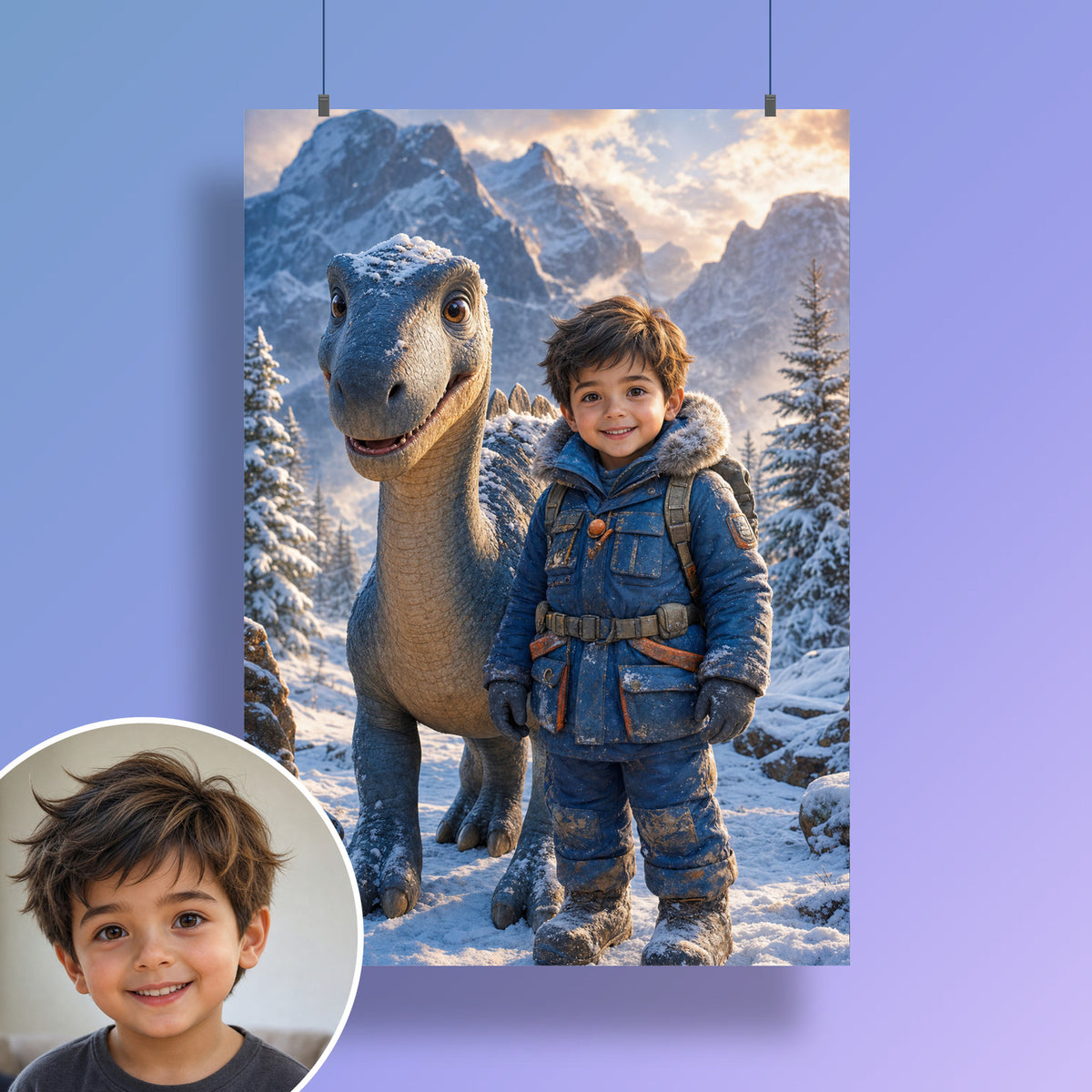 Dino im Schnee – Poster an der Wand
