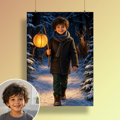 Laterne im Winterwald – Poster an der Wand