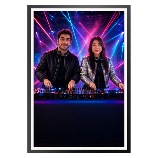 Zwei hinter den Decks – Poster im Rahmen