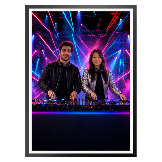 Zwei hinter den Decks – Poster im Rahmen